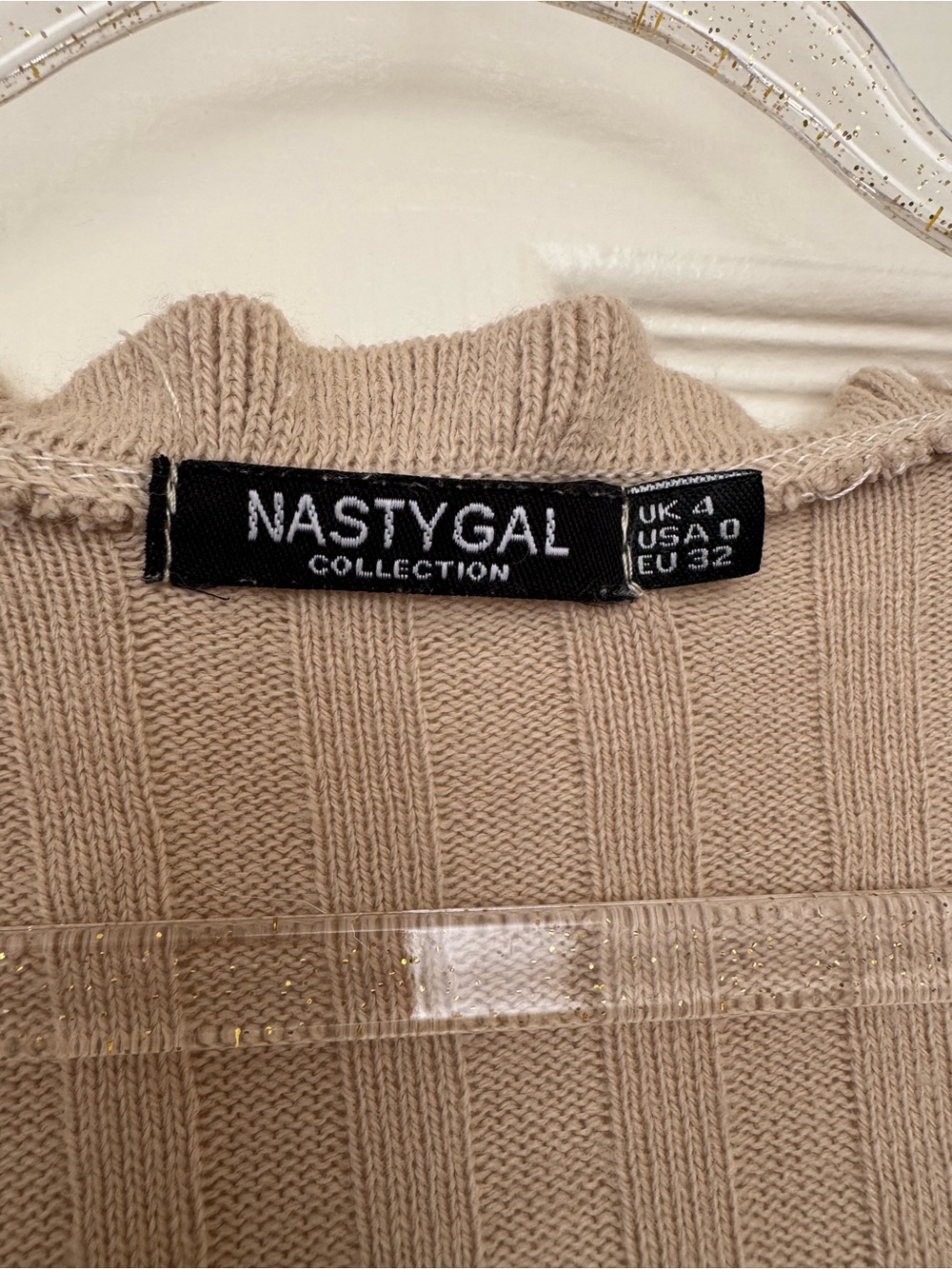 Nasty Gal Taupe Ruffled Ribbed Tie-Front Knit Cardi Top - Picture 3 of 5